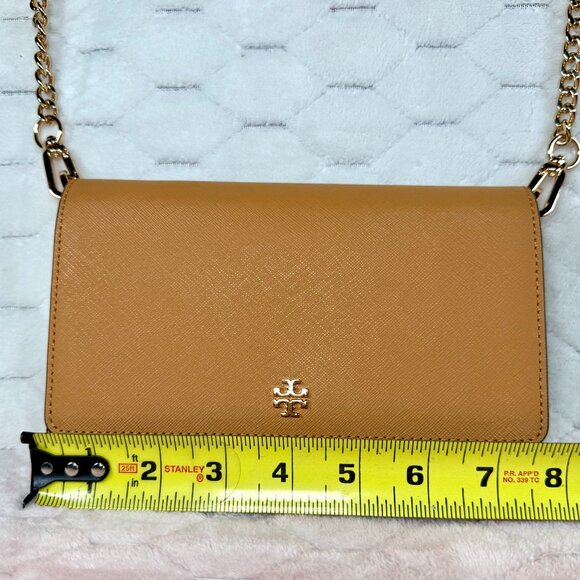 Tory Burch Emerson Chain Wallet Crossbody Tan 5" x 8" Purse Handbag w/ Dust Bag - Picture 5 of 13